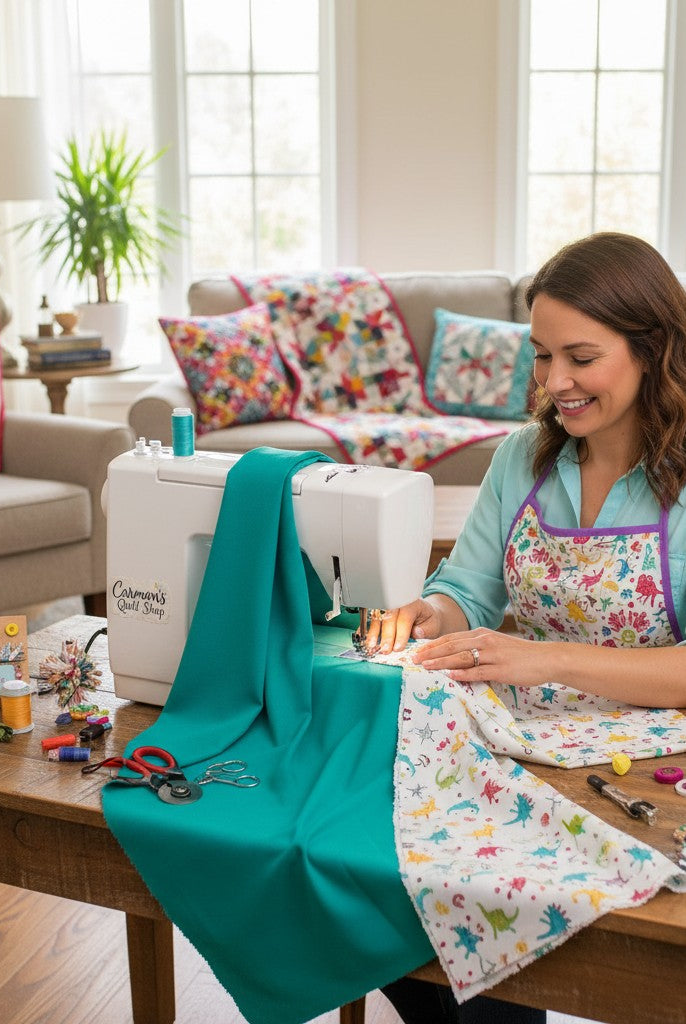 Carmon's Quilt Shop teal solid 100% cotton fabric by the half yard, ideal for quilting.