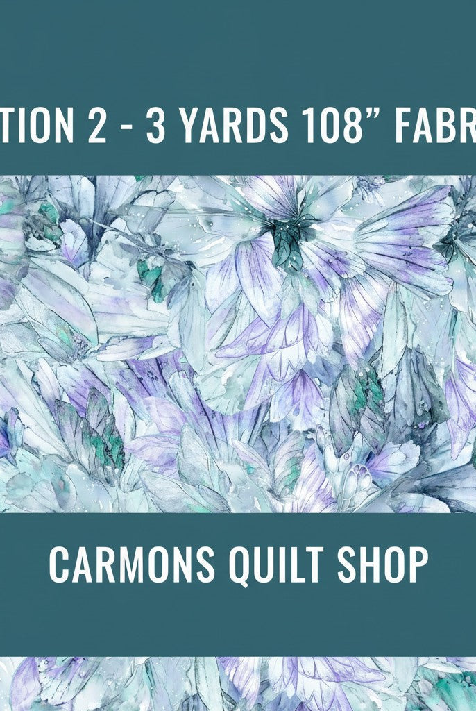 Carmon's Quilt Shop Make a Wish teal 108-inch wide cotton backing fabric with floral watercolor pattern
