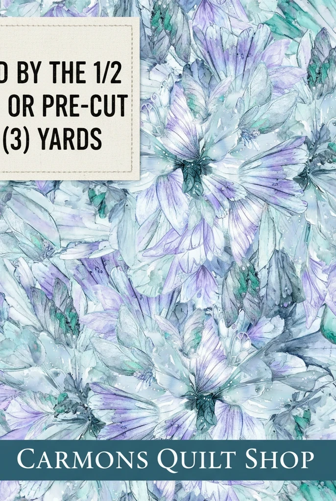 Carmon's Quilt Shop Make a Wish teal 108-inch wide cotton backing fabric with floral watercolor pattern