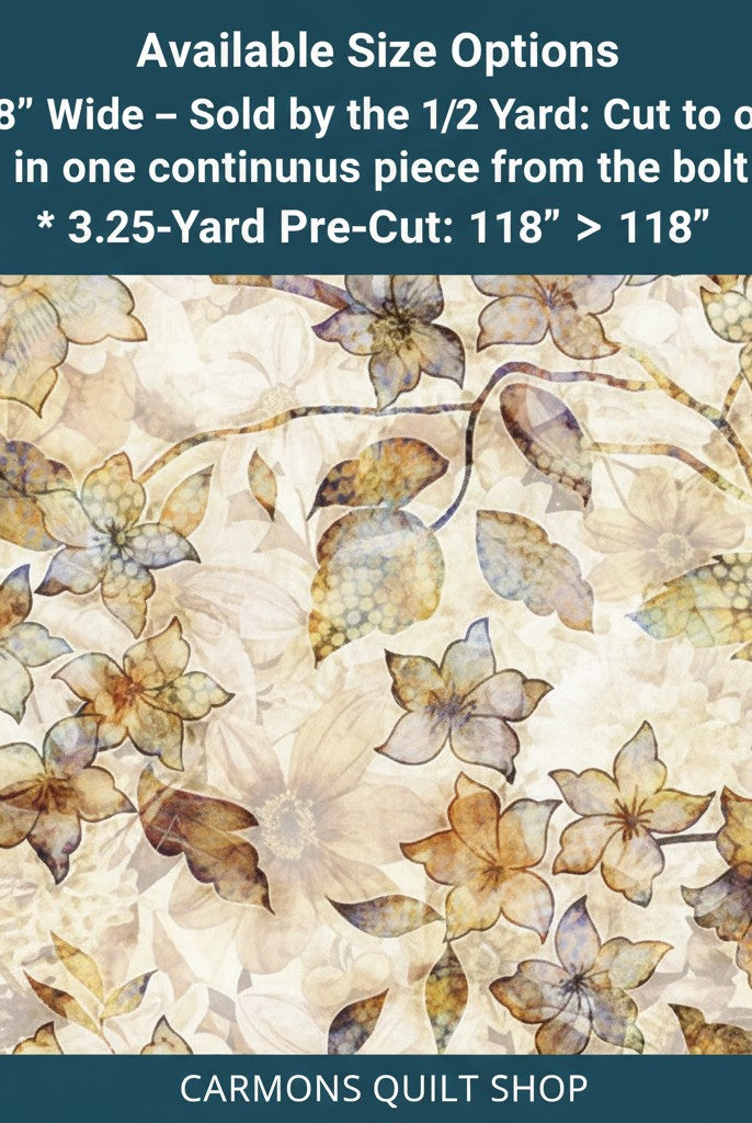 Carmon's Quilt Shop QT Fabrics Panorama tonal floral 100% cotton wide backing fabric for quilting projects