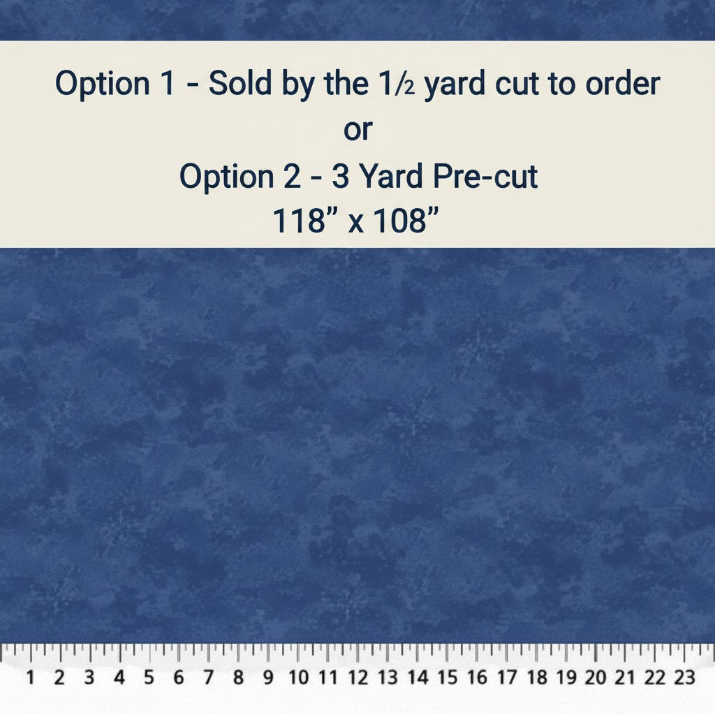 Carmon's Quilt Shop Toscana Patriot Blue 118 inch wide cotton quilt backing fabric with textured solid blue design