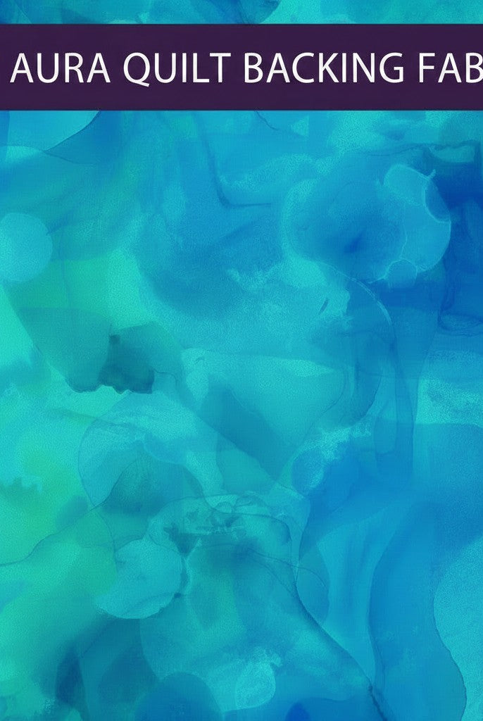 Carmon's Quilt Shop Aura Watercolor turquoise 108-inch wide cotton backing fabric with artistic abstract design.