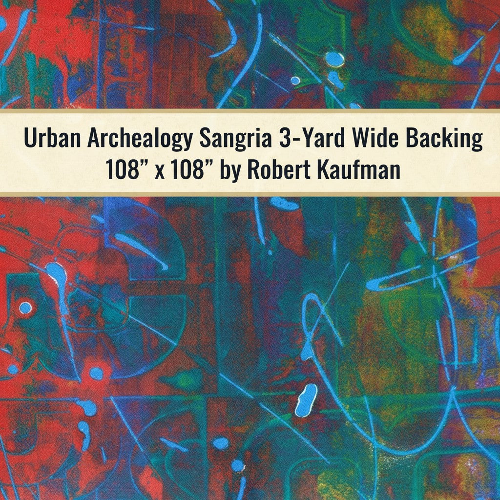 Carmon's Quilt Shop Urban Archeology Sangria 100% cotton sateen quilt backing fabric with abstract geometric print.