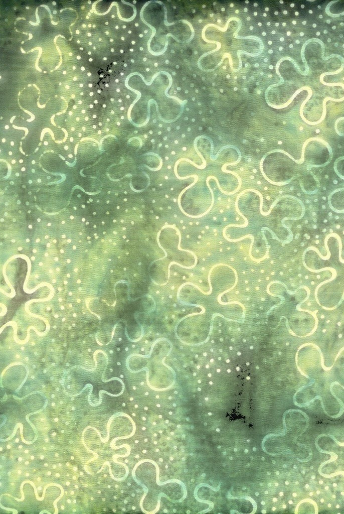 Carmon's Quilt Shop Vintner's Treasure Island Batik fabric featuring a green and purple floral pattern