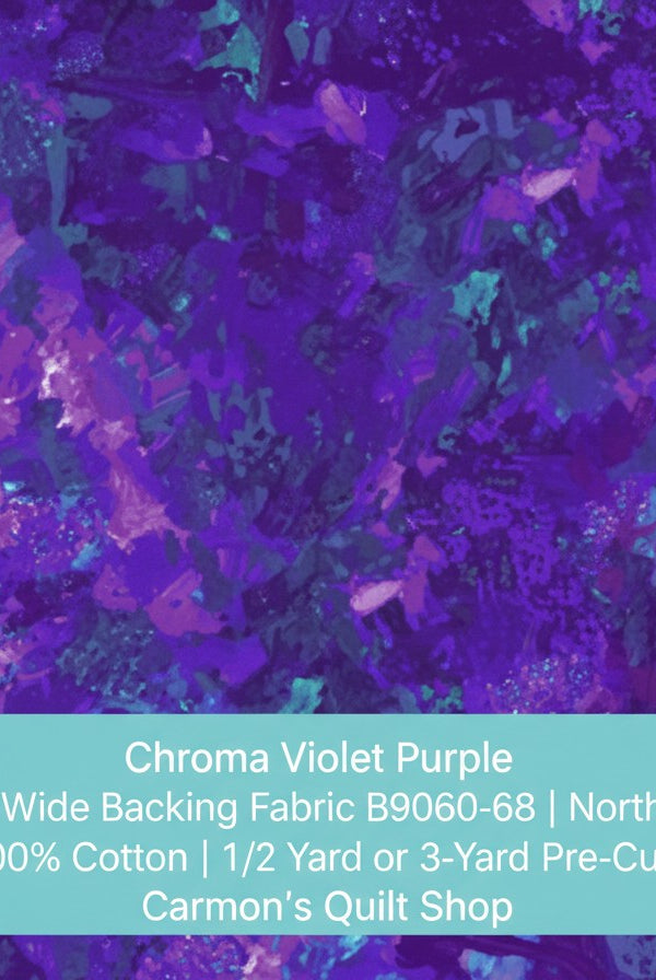 Carmon's Quilt Shop Chroma Violet Purple 108-inch wide 100% cotton fabric with abstract painterly texture.