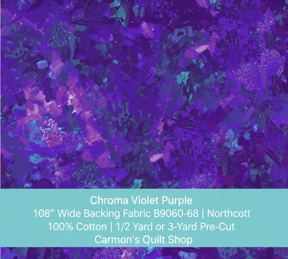 Carmon's Quilt Shop Chroma Violet Purple 108-inch wide 100% cotton fabric with abstract painterly texture.