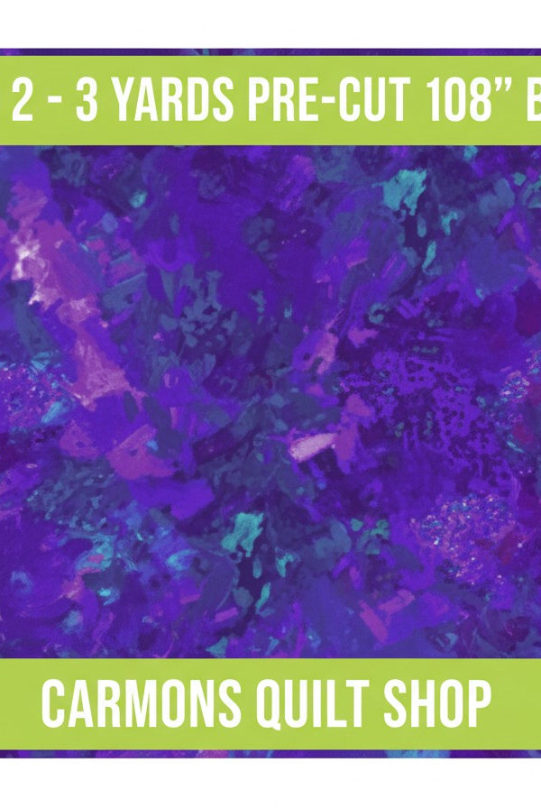 Carmon's Quilt Shop Chroma violet purple 108-inch wide cotton quilt backing fabric with abstract painterly texture.
