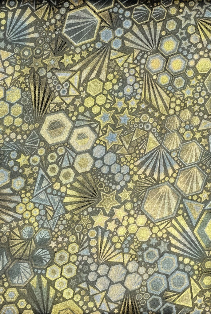 Carmon's Quilt Shop walnut geometric starburst and hexagon cotton fabric wide backing for quilting projects