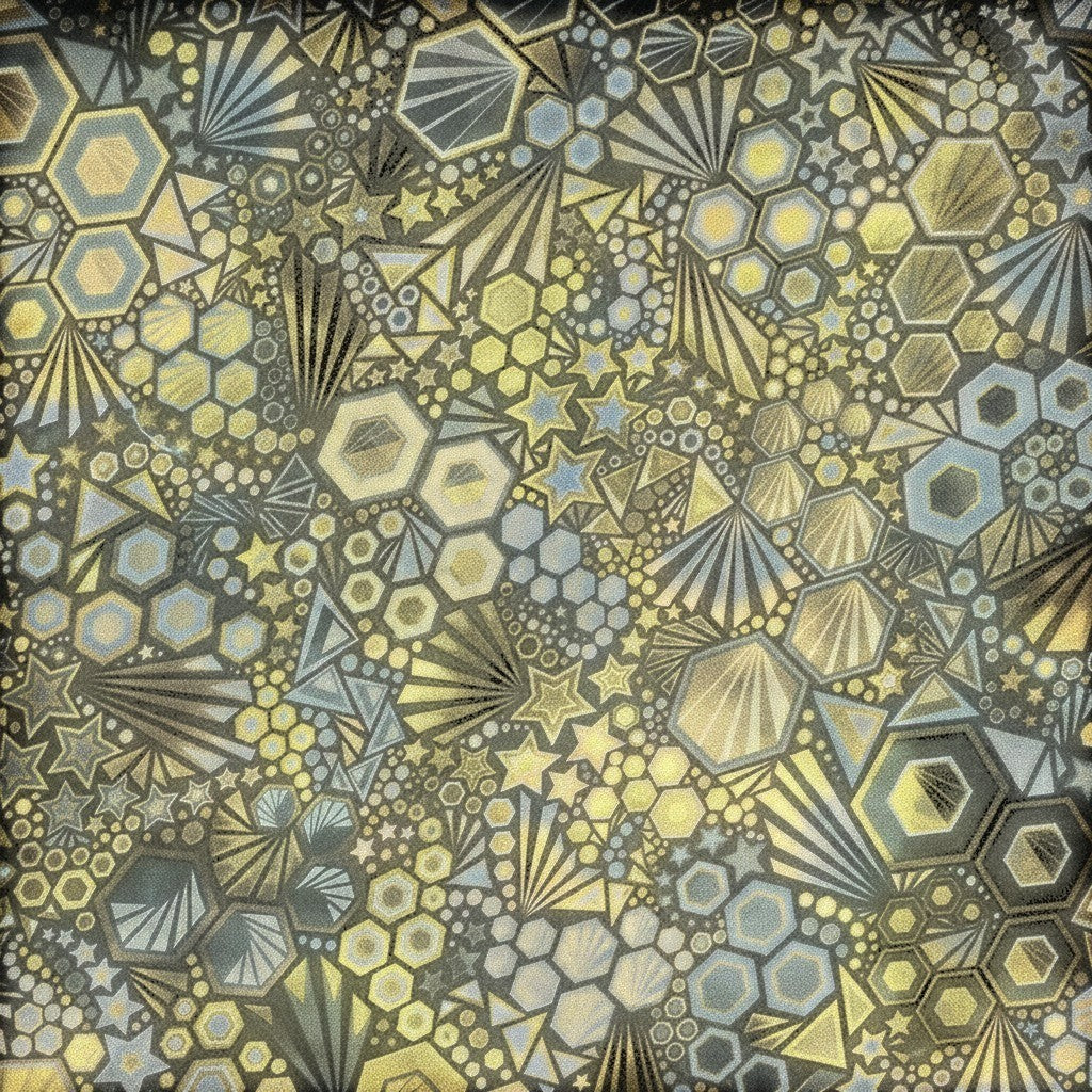 Carmon's Quilt Shop walnut geometric starburst and hexagon cotton fabric wide backing for quilting projects