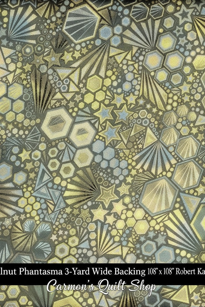 Carmon's Quilt Shop walnut geometric starburst and hexagon cotton fabric wide backing for quilting projects