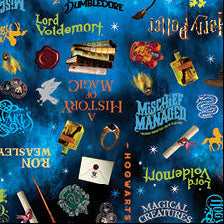 Collage of Harry Potter-themed designs including house crests, characters, and magical items.
