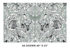 Patterned fabric with animals and flowers on a green background, size 40" x 25".