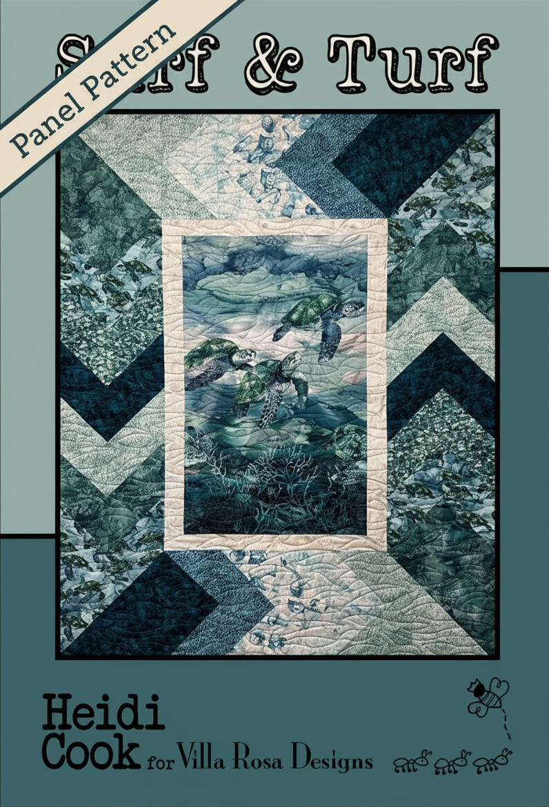 Carmon's Quilt Shop Surf & Turf panel quilt pattern by Villa Rosa Designs featuring a sea turtle fabric panel