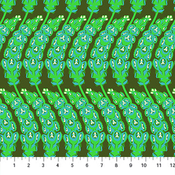 Pattern of green and white creatures on a brown background