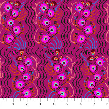 Fuchsia fabric with abstract floral pattern on a pink background