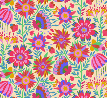 Colorful floral pattern on a beige background