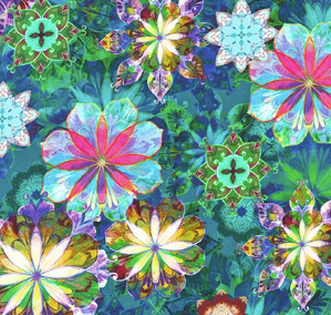 Colorful floral pattern on a blue background