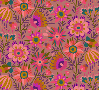 Colorful floral pattern on a pink background