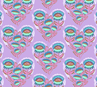 Pattern of colorful floral designs on a purple background