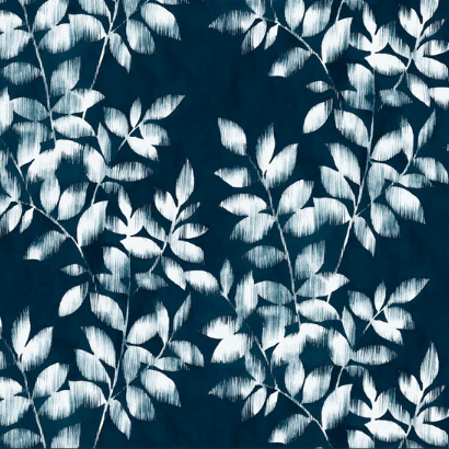 Pattern of white leaves on a dark blue background Arboretum Brushy Vine Backing Fabric 3 YARDS 108" x 108" - ARBW05665NW - P&B Textiles Fabric Carmon's Quilt Shop