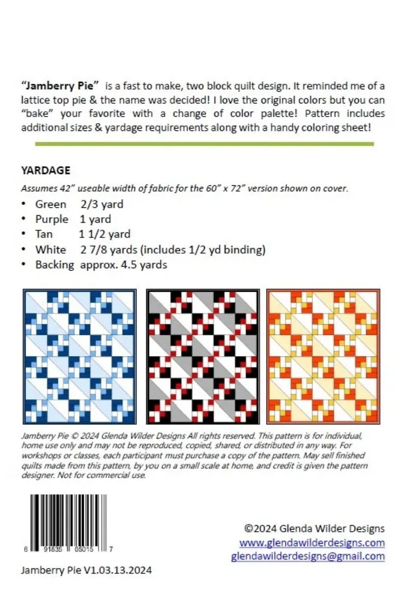 Jamberry Pie Modern Quilt Pattern - 60" X 72" - Designed By Glenda Wilder - Carmon's Quilt Shop