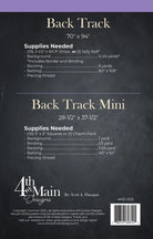 Pattern guide for 'Back Track' and 'Back Track Mini' by 4th & Main Designs on a dark background. Back Track Quilt Pattern 4MD-003 Scott Flanagan - Carmon's Quilt Shop Back Cover