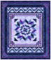 Decorative rug with a geometric pattern on a blue background
