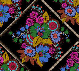 Colorful floral pattern on a black background Diamond Dance Backings No.3 Velvet- 108"  BAMT162 -99 Anna Maria Textiles Fabric - Carmon's Quilt Shop