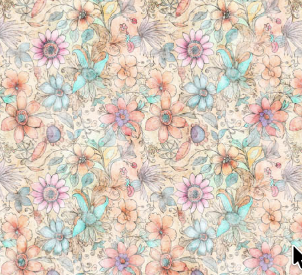 Pastel floral pattern on a light background fabric