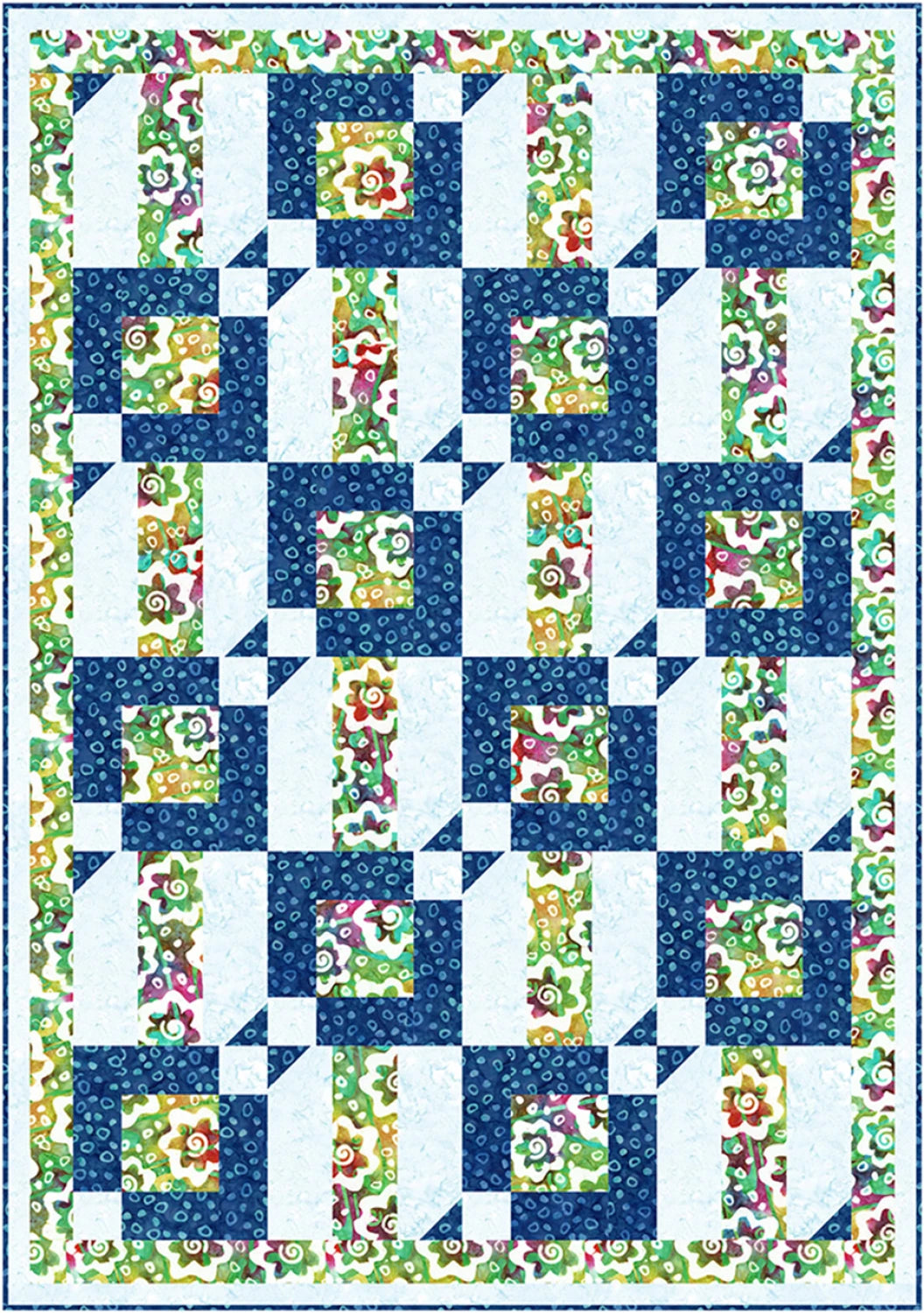 Quilt with floral pattern on a blue background
