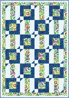 Quilt with floral pattern on a blue background