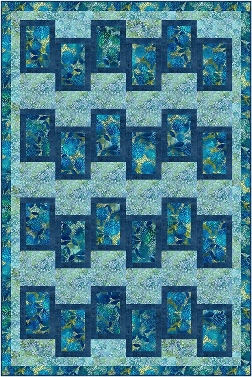 Blue quilt with geometric pattern