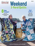 Book cover of 'Weekend 3-Yard Quilts' by Donna Robertson and Fran Morgan featuring two women with quilts by a lake.