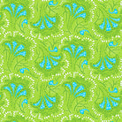 Pattern of blue flowers on a green background Floral Flirtation Fan Floral Lime - 31052-H - QT Fabrics - Carmon's Quilt Shop