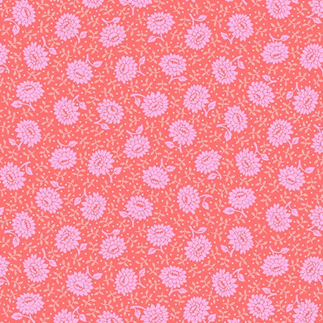 Pink floral pattern on a coral background Floral Flirtation Floral Dot Bubblegum  - 31053-P  - QT Fabrics - Carmon's Quilt Shop 