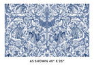 Decorative patterned fabric with blue and white animals and flowers, shown as 40" x 25". Mythic Multi Wide Backing Fabric Blue 3 Yards 108" x 108" Benartex Carmon's Quilt Shop