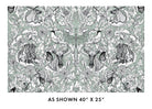 Patterned fabric with animals and flowers on a green background, size 40" x 25". Mythic Multi Wide Backing Fabric Sage 108" Benartex Carmon's Quilt Shop