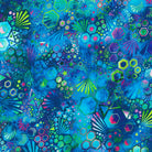 Colorful geometric pattern with blue, green, and pink hues on a blue background Pacific Phantasma  108" Fabric -   Robert Kaufman SRKDX-22693-60 Carmon's Quilt Shop