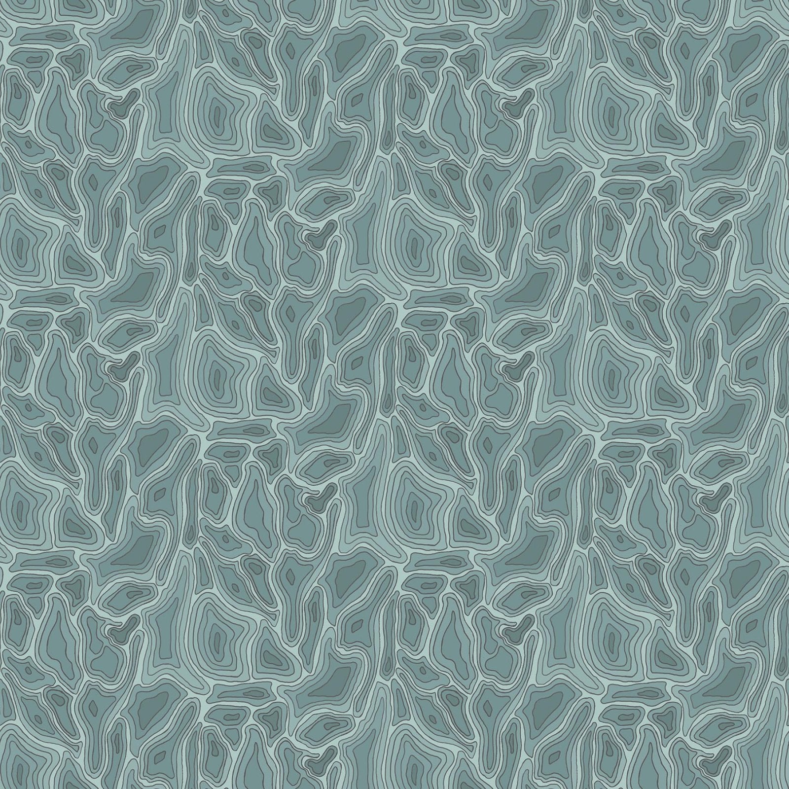 Textured patterned wallpaper with wavy lines in shades of blue.
