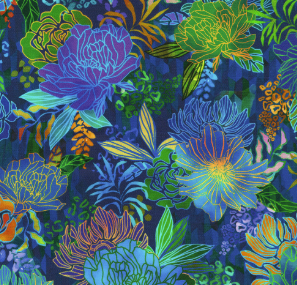 Colorful floral pattern on a dark blue background