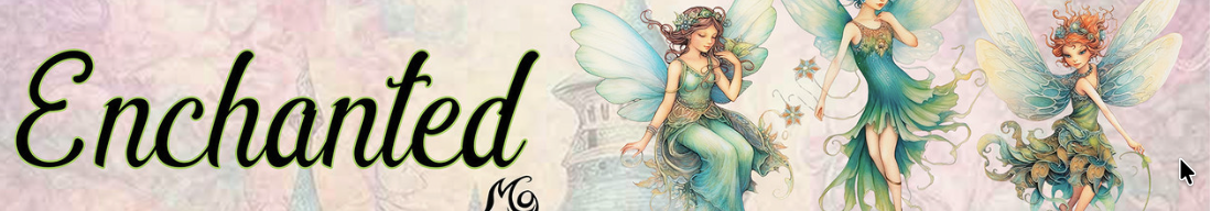Three fairies with 'Enchanted' text on a colorful background