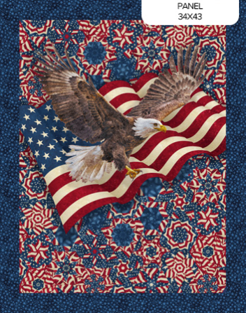 Panel with an eagle and American flag design on a blue background