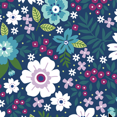 Colorful floral pattern on a blue background Seaside Garden Cobalt  108" Wide #178137-60B Benartex Fabric Carmons Quilt Shop