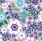 Floral pattern with blue, purple, and green flowers on a light purple background Seaside Garden Lavender Wide Fabric 108" - Benartex #178137-60 - Carmon's Quilt Shop