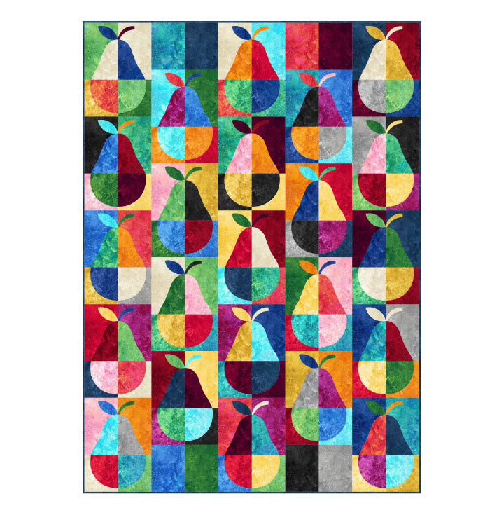 Colorful quilt with geometric pear pattern on a white background Carmon's Quilt Shop
