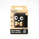 Sponge packaging with cartoon face design on a white background