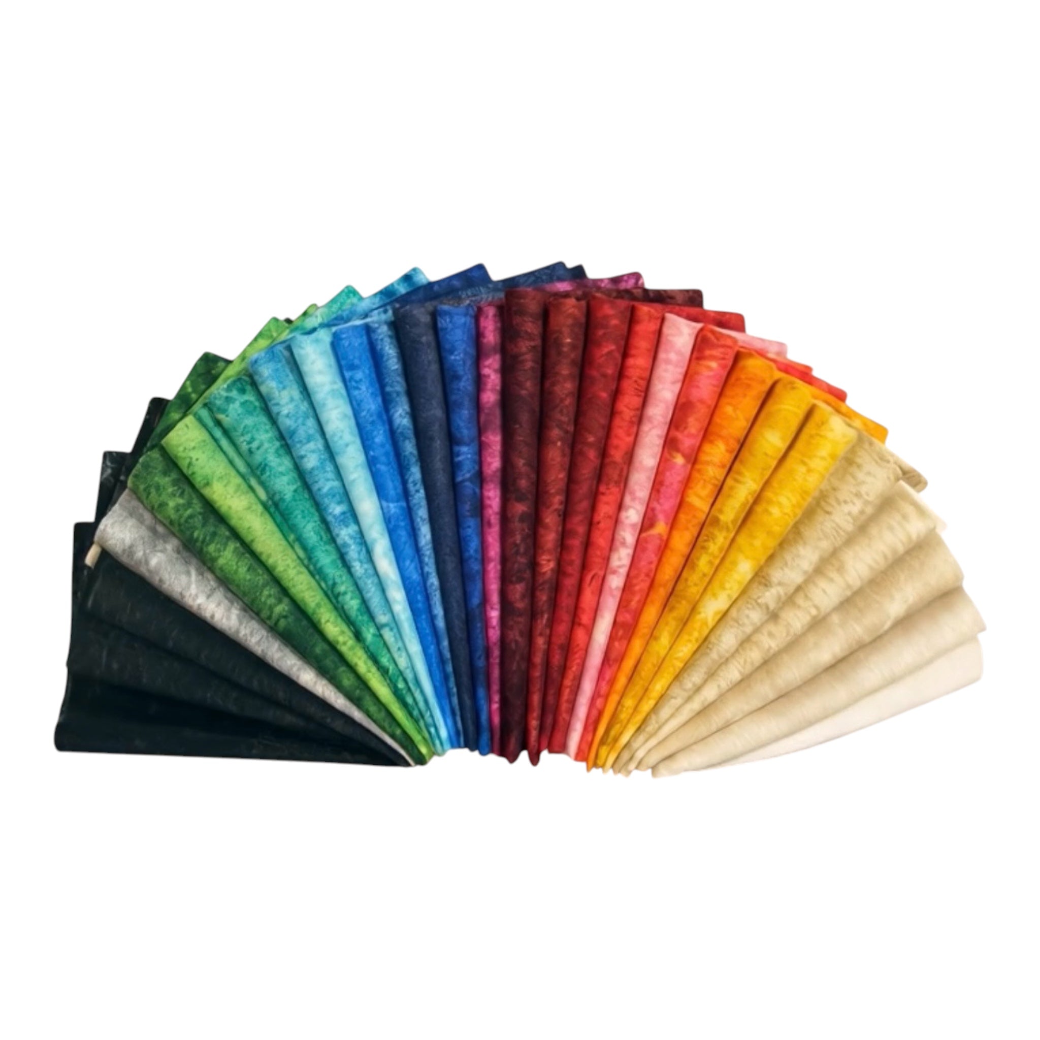 Fan of colorful fabric swatches on a white background Stonehenge Basics 1/2 Yard Bundle Northcott Carmon's Quilt Shop