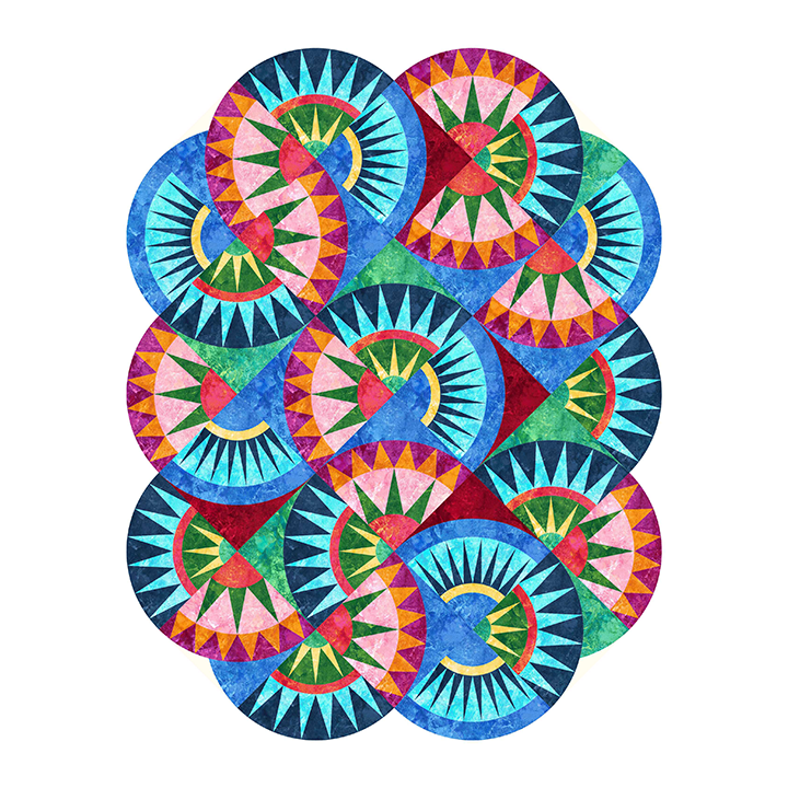 Colorful circular patterns arranged in a circular design on a white background
