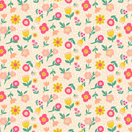 Fabric pattern of small flowers on a beige background