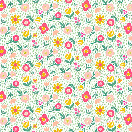 Fabric pattern of small flowers on a white background Sweet Summer Ditzy Floral White - 31369-Z - QT Fabrics - Carmon's Quilt Shop 